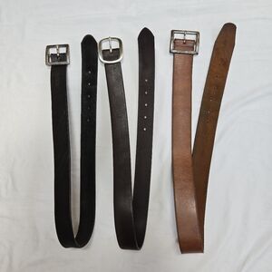 J. Crew Bundle Of 3 Black and Brown Leather Metal Buckle Belts